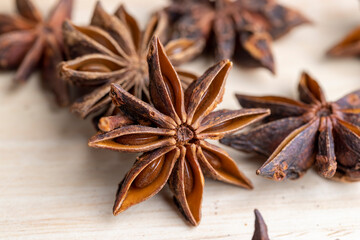 Dried Anise Spices on a wooden board