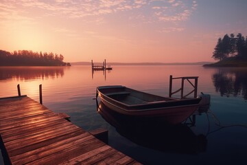 sunset_on_lake_with_dock_and_boat