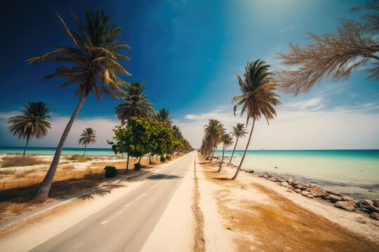 Thailands lovely beach road. Generative AI