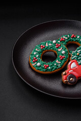 Fresh delicious baked christmas or new year gingerbread cookies