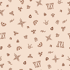 Ethnic motifs seamless pattern. Tribal hand drawn abstract drawing. Vector illustration in native style