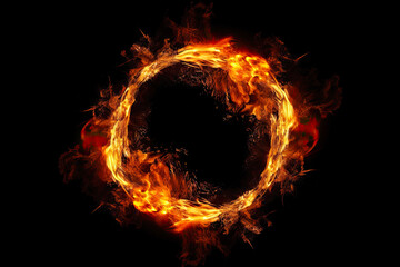 Fire Ring on Black Background. AI generative