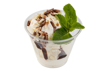 ice cream with chocolate and mint isolated on white background