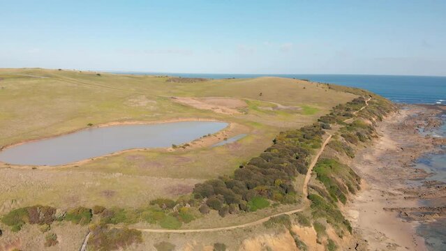 Aerial view of San Remo coastline near Phillip Island, Australia