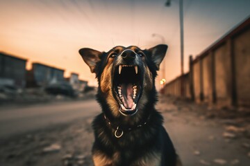 Barking German shepherd police dog portrait. Generative AI