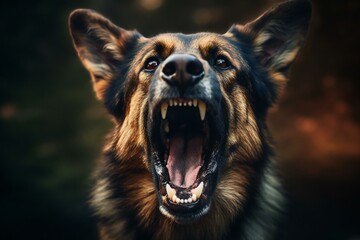 Barking German shepherd police dog portrait. Generative AI