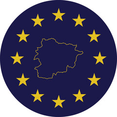 Badge of Outline Map of Andorra in colors of EU flag