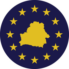 Badge of Yellow Map of Belarus in colors of EU flag