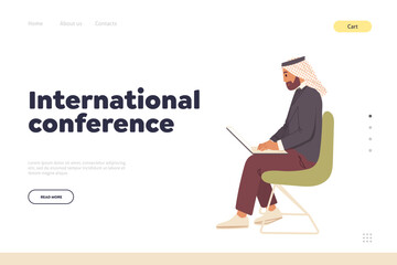 Fototapeta premium International conference landing page, web service for global business negotiations and partnership