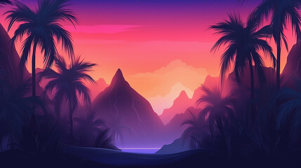 Tropical landscape during a vibrant sunset