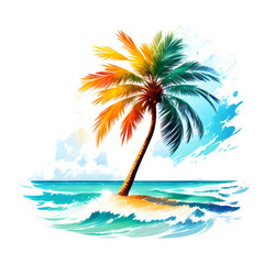 Fototapeta na wymiar tropical island with palm tree transparent background png