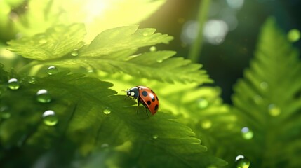 ladybug on green leaf - generative AI