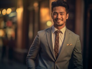 Fototapeta premium Portrait of a handsome casual businessman smiling, AI generative
