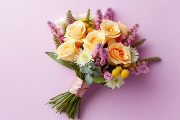 photo of gift flower bouquet flat lay photography Generated AI