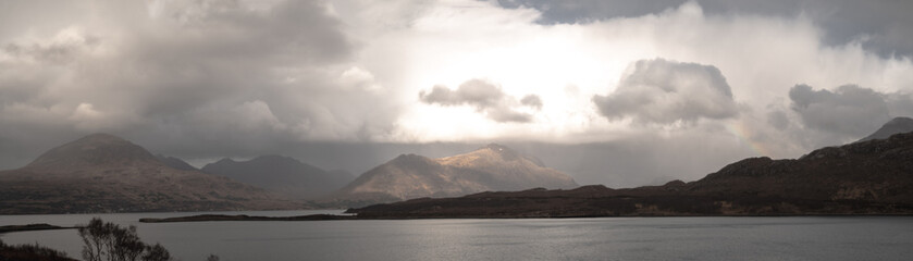 Panorama of a rainy day in the Scottish Highlands