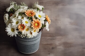 photo of flower bucket flat lay photography Generated AI