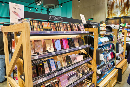 MOSCOS, RUSSIA - CIRCA SEPTEMBER, 2019: interior shot of Gold Apple store at Salaris shopping center in Moscow