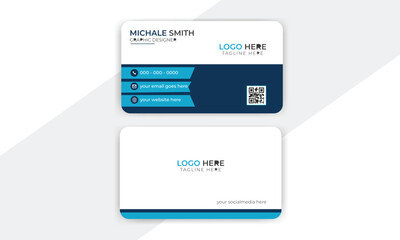 White and Blue Corporate Card Layout, Creative Business Card template, Modern and simple card design