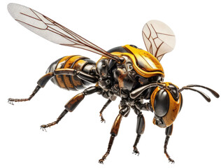 robot bee insect as mechanical cyber animal isolated on a transparent background, generative AI technology