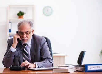 Old male businessman employee working in the office