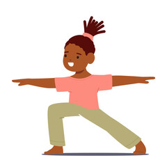 African American Girl Peacefully Practicing Yoga. Child Character Stretching And Balancing Body, Fostering Mindfulness