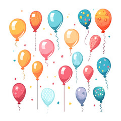 Hand Drawn cute balloons isolated on white background. Template for postcard, banner, poster, web design. Birthday party decoration