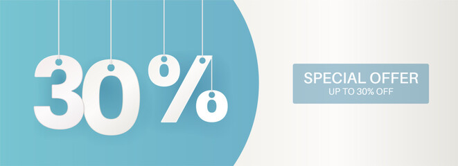 Wide turquoise banner. 30 percent off banner.