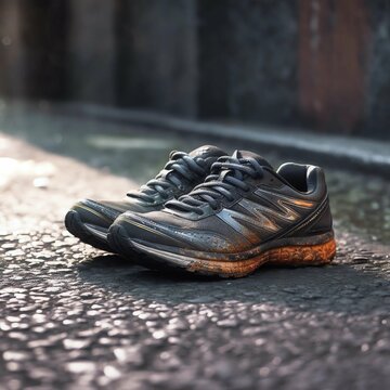 Running shoes standing on the streets