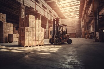 Fototapeta na wymiar photo of Large cardboard boxes are lifted by forklift Generated AI