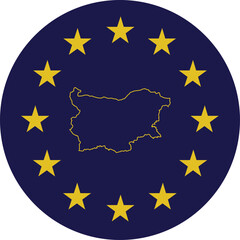 Badge of Outline Map of Bulgaria in colors of EU flag