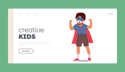 Creative Kids Landing Page Template. Child Boy With A Superhero-themed Painted Face, Exuding Excitement
