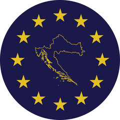 Badge of Outline Map of Croatia in colors of EU flag