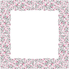 Square pink vibrant floral frame, bright frame with pink tulip flowers