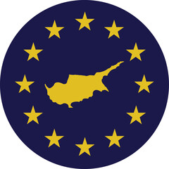 Badge of Yellow Map of Cyprus in colors of EU flag