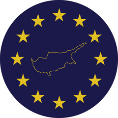 Badge of Outline Map of Cyprus in colors of EU flag