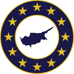 Badge of Blue Map of Cyprus in colors of EU flag