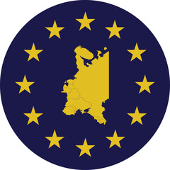 Badge of Yellow Map of Eastern Europe countries in colors of EU flag
