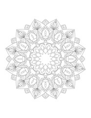 Coloring book page. Hand drawn vector illustration. Flower Mandala. Mandala pattern black and white good mood. Mandala. Round Ornament Pattern. Vector for coloring page for adults.