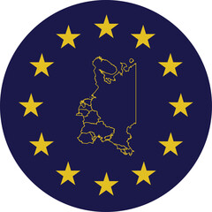 Badge of Outline Map of Eastern Europe countries in colors of EU flag