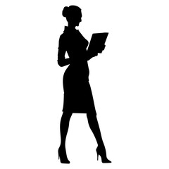 Vector illustration. Silhouette of a woman businesswoman with a folder of documents in her hand.