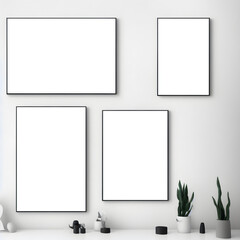 Frame Mockup on Wall, Minimalist, Transparent PNG, four blank frames mockups, Stylish Interior Design Background, Generative AI Inspired