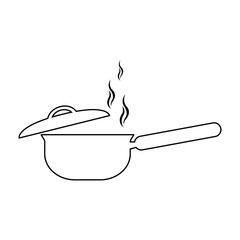 Frying pan with lid and steam for making a side dish on a white background.