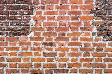 Old brick wall of red color close-up. Background, copy space