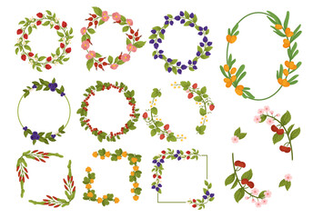 Frames Adorned With Luscious Berries, Nature-inspired Decorative Borders With Sea Buckthorn, Rosehip, Cherry, Blueberry
