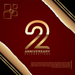 2 year anniversary design template with gold number, vector template illustration