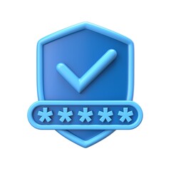 Blue shield with password field and check mark 3D