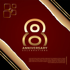 8 year anniversary design template with gold number, vector template illustration