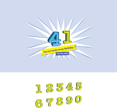 N&uacute;meros para convite de anivers&aacute;rio com n&uacute;meros 3D.