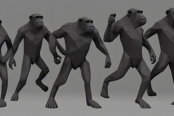 Group of Polygonal Lowpoly Monkeys, Low Poly, five monkeys, 3d, ape, primate, Generative AI