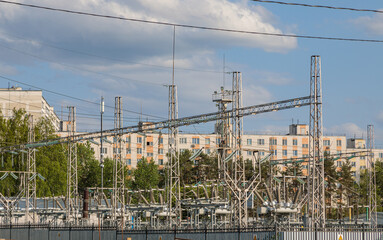 Electrical substation in an urban area.